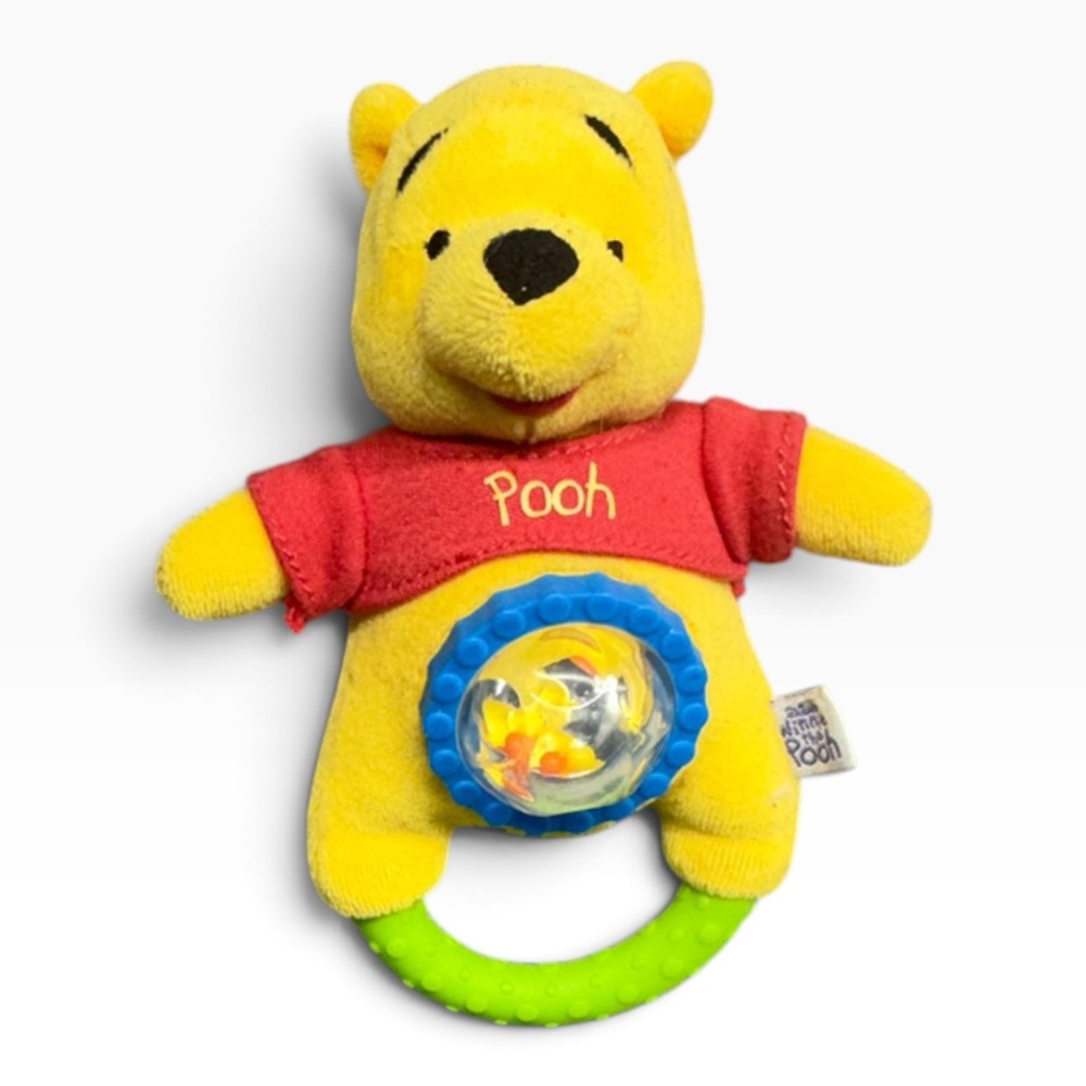 Disney Baby Winnie the Pooh Plush Rattle Teether Toy Learning Curve 2008 6 inch